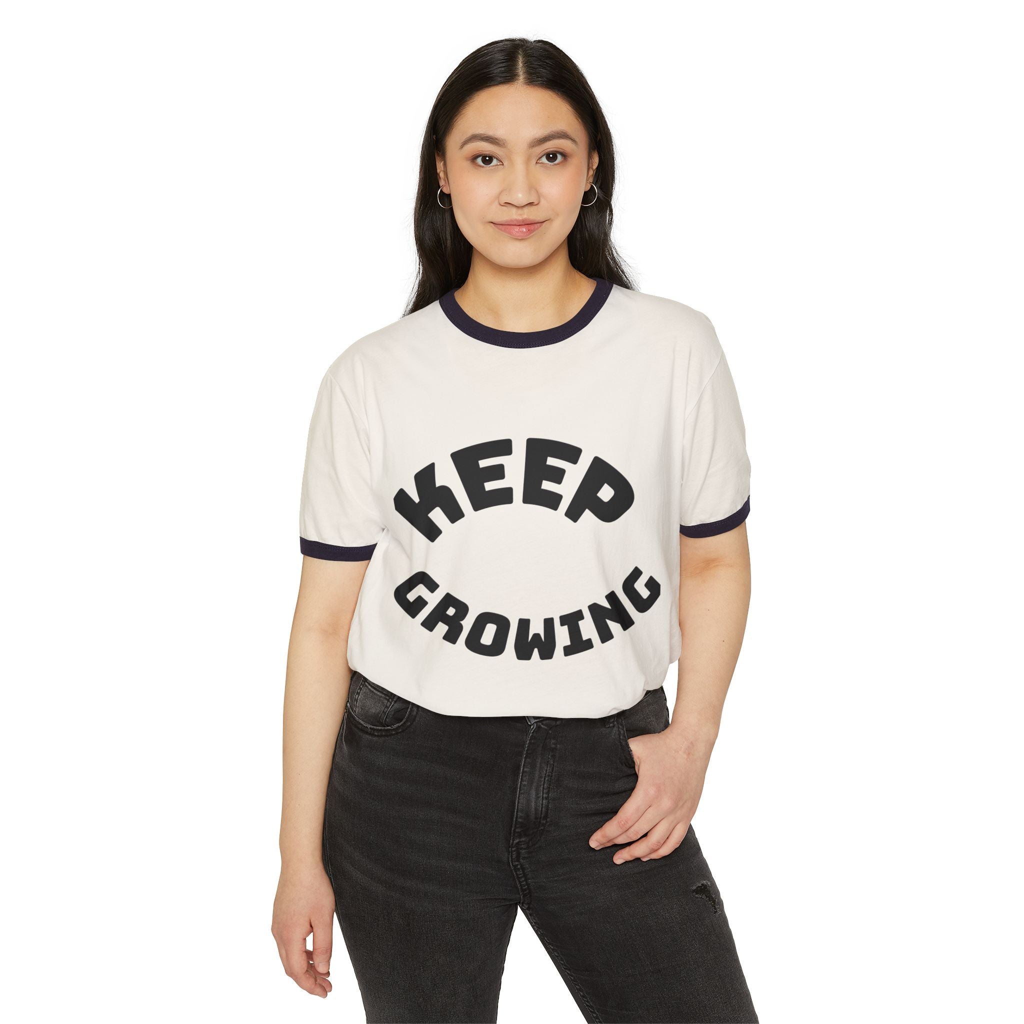 Keep Growing Unisex Cotton Ringer T-Shirt, Motivational Tee, Casual Wear, Gift for Nature Lovers, Inspirational Apparel